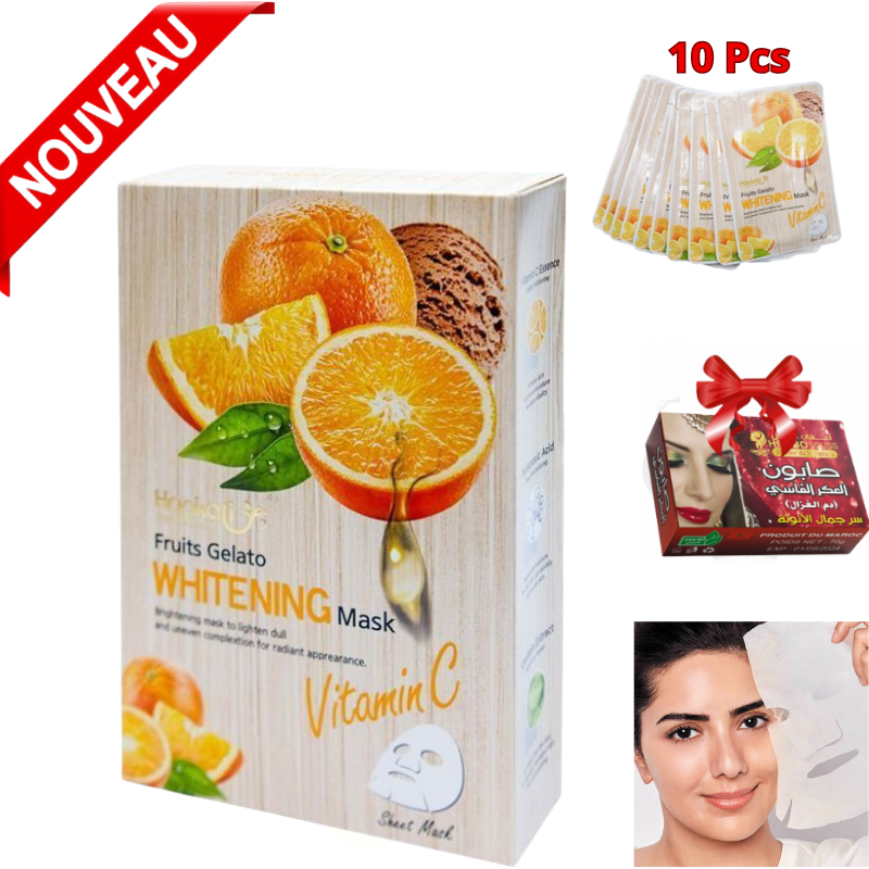 Masques Blanchissants Vitamine C Fruits Gelato à lextrait dorange Fruit Of The Wokali 10 Pièces