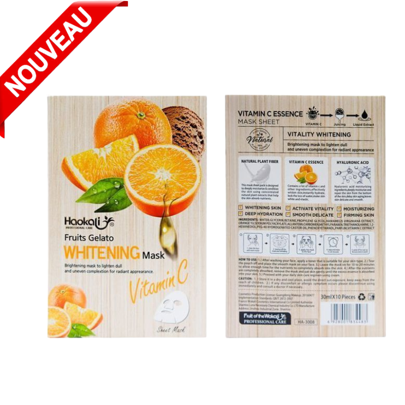 Masques Blanchissants Vitamine C Fruits Gelato à lextrait dorange Fruit Of The Wokali 10 Pièces