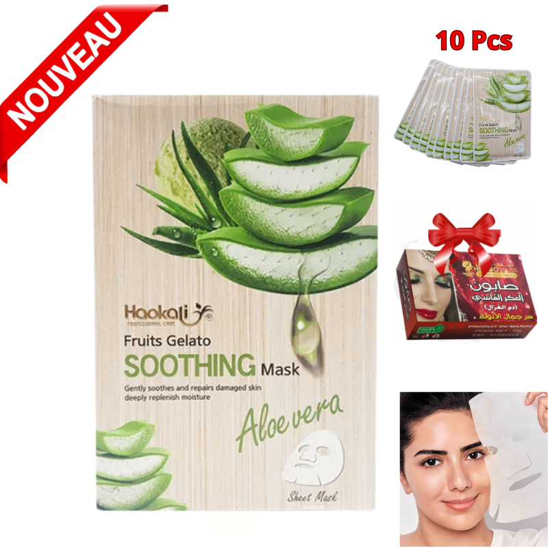 Masques Blanchissants ANTI-ÂGE Masque Visage Apaisant WOKALI Aloe Vera 10 Pièces