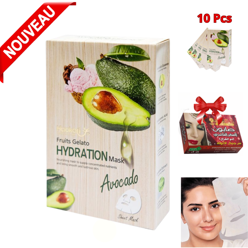 Masques Blanchissants ANTI-ÂGE Fruits Gelato à léxtrait de lavocat10 Pièces