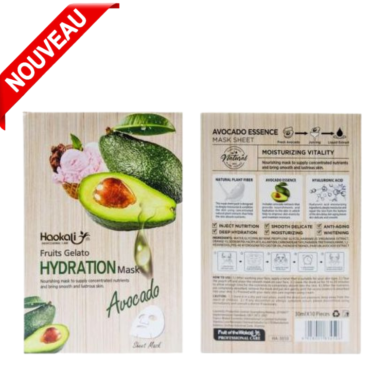 Masques Blanchissants ANTI-ÂGE Fruits Gelato à léxtrait de lavocat10 Pièces