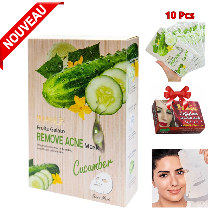 Masques Blanchissants ANTI-ÂGE Facial à base de concombre contre lacné 10 Pièces