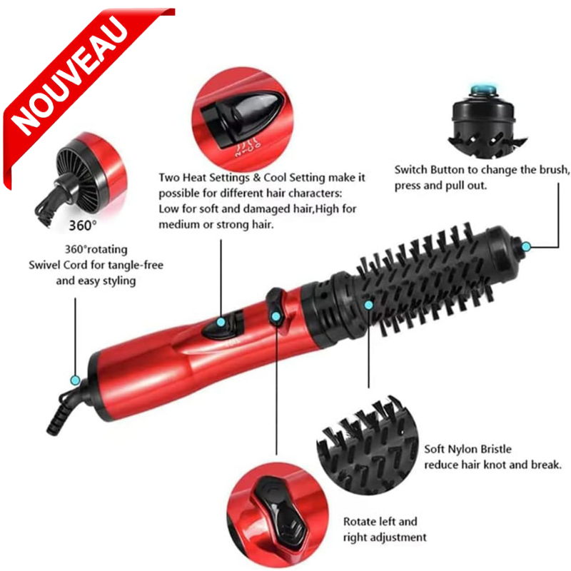 Sèche-Cheveux Brosse à Cheveux à Air Chaud Rotatif,1000 Watt Volumisateur, Friser Rotative DW-51 thumbnail 4
