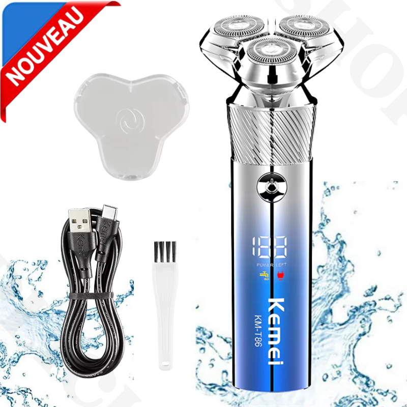 Tondeuse Rasoir rechargeable USB à triple tête rotative avec écran LCD km-t86