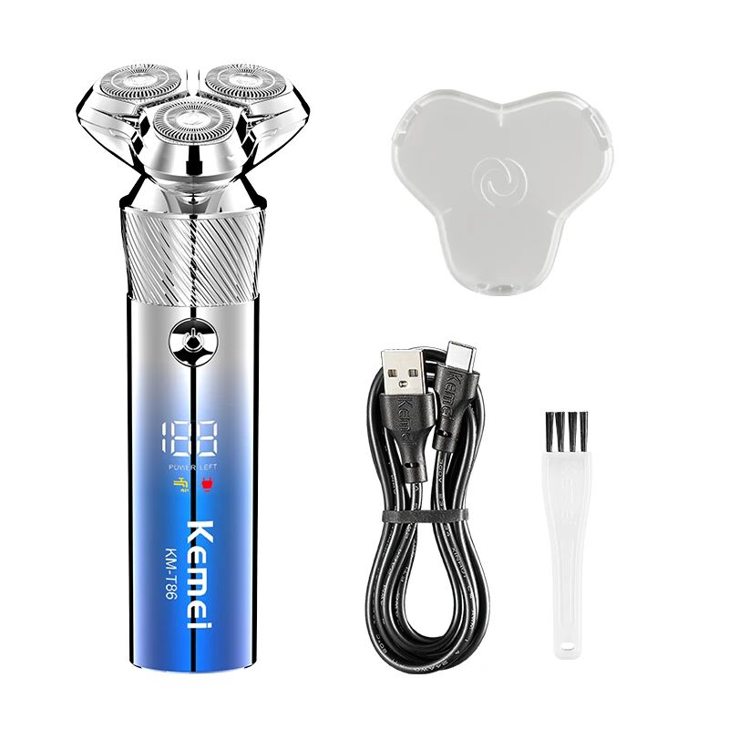 Tondeuse Rasoir rechargeable USB à triple tête rotative avec écran LCD km-t86