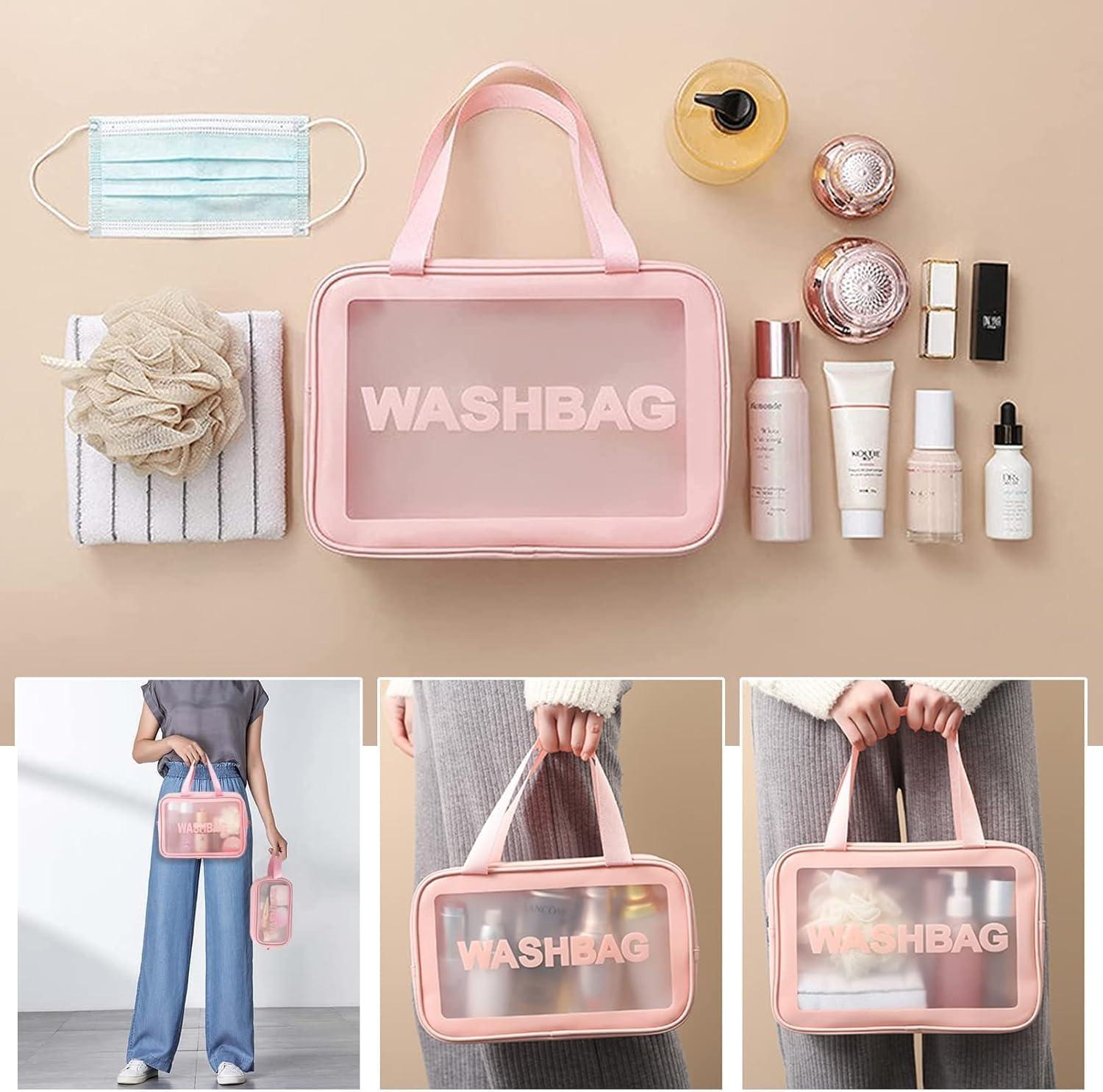 Trousse de maquillage de voyage  imperméable en PVC Unisex pour femmes et les hommes 3 Pieces (Rose)