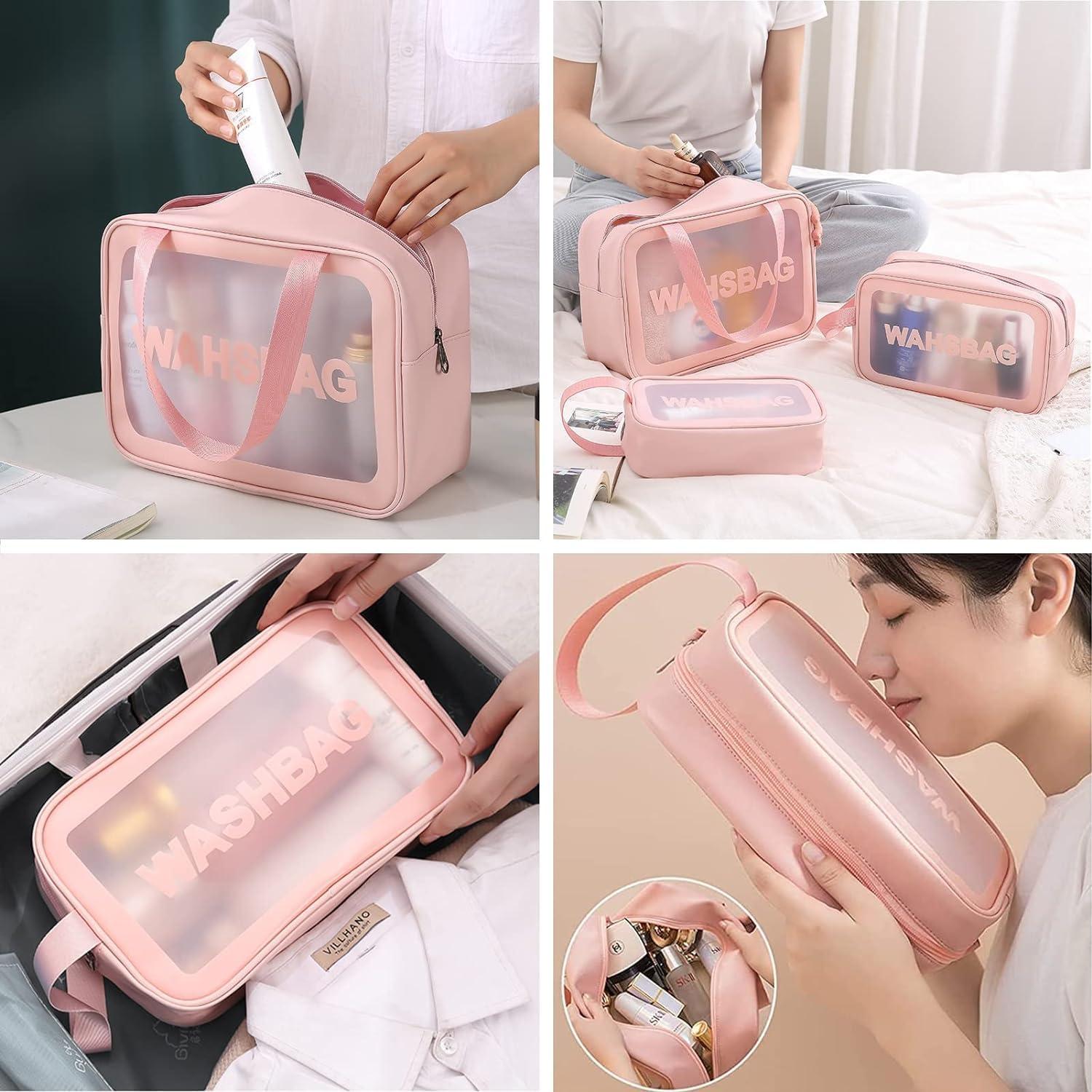 Trousse de maquillage de voyage  imperméable en PVC Unisex pour femmes et les hommes 3 Pieces (Rose) thumbnail 3
