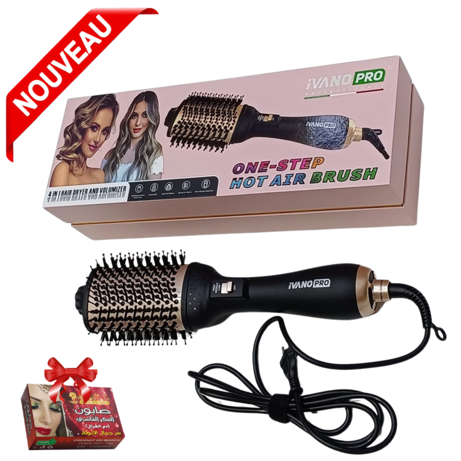 Brosse soufflante Sèche-Cheveux 4 en 1 Salon Lisseur Cheveux Bigoudi  Volumisante 1800W IVO-032