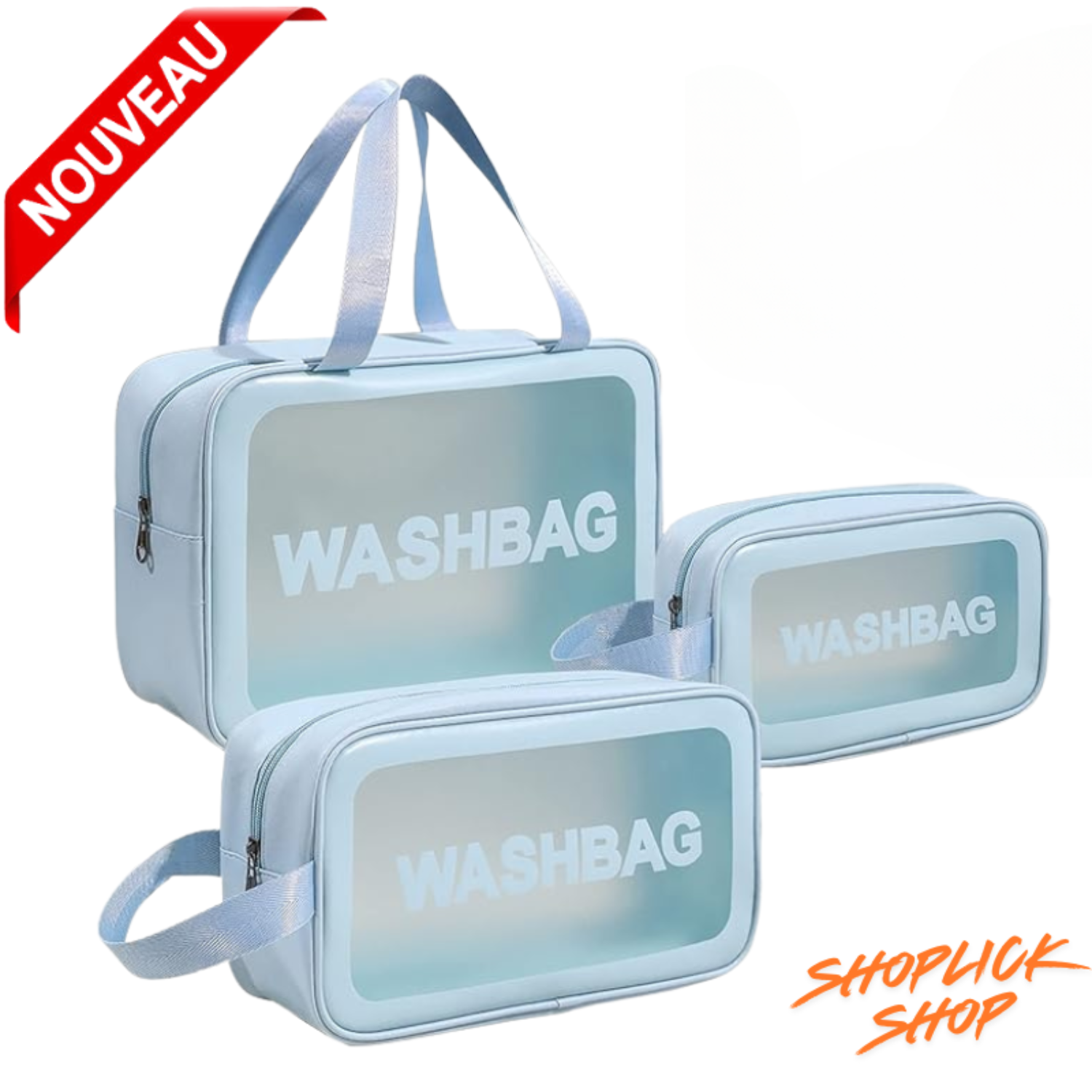 Trousse de maquillage de toilette imperméable en PVC Unisex pour femmes et les hommes 3 Pieces  (Bleu)