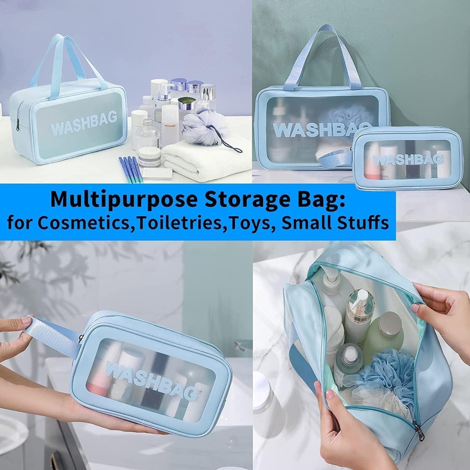 Trousse de maquillage de toilette imperméable en PVC Unisex pour femmes et les hommes 3 Pieces  (Bleu)