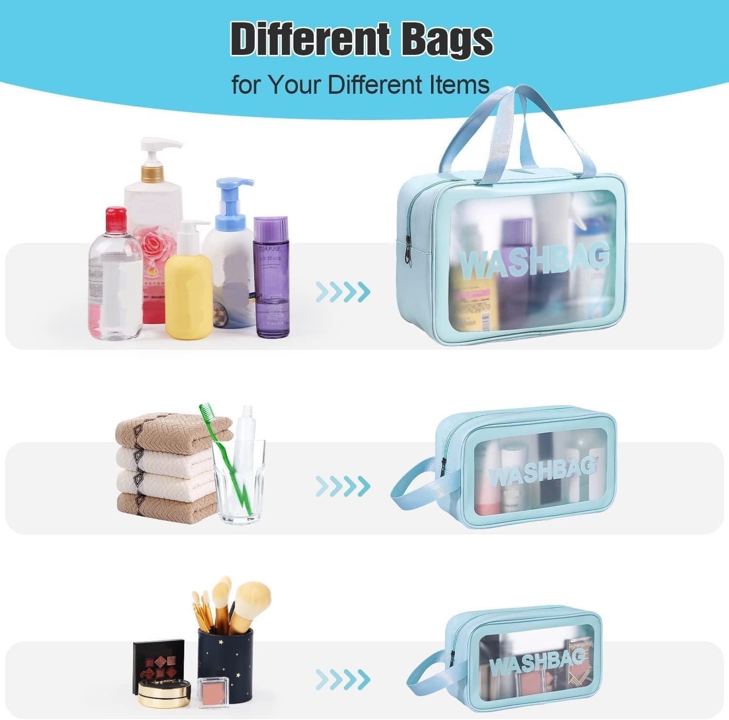 Trousse de maquillage de toilette imperméable en PVC Unisex pour femmes et les hommes 3 Pieces  (Bleu) thumbnail 3
