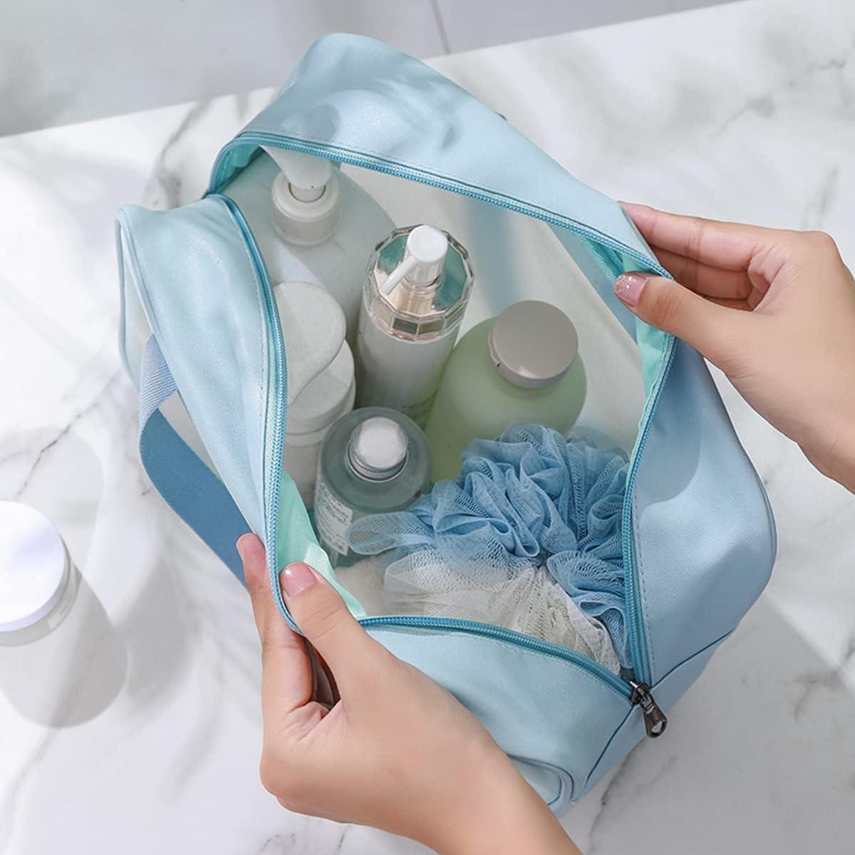 Trousse de maquillage de toilette imperméable en PVC Unisex pour femmes et les hommes 3 Pieces  (Bleu) thumbnail 4