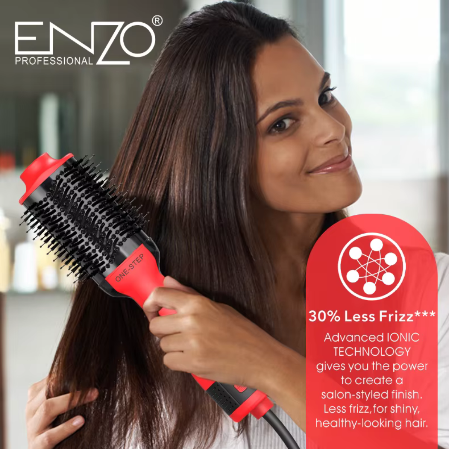 Brosse Sèche-Cheveux Professionnel 3 en 1 Lissage Curling Peigne à Air Chaud EN-4115A