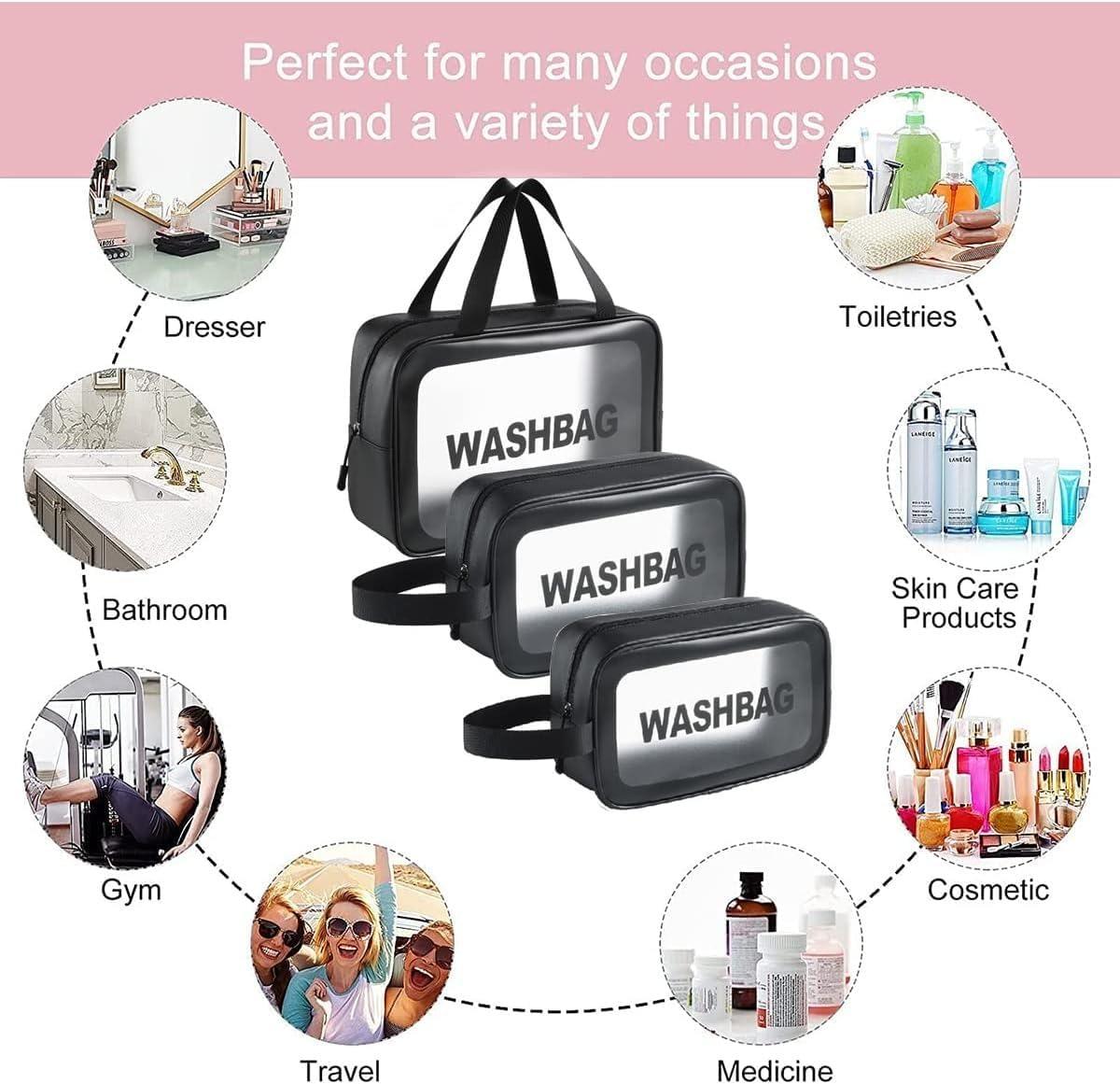 Trousse de maquillage de toilette imperméable en PVC Unisex pour femmes et les hommes 3 Pieces  (Noir)