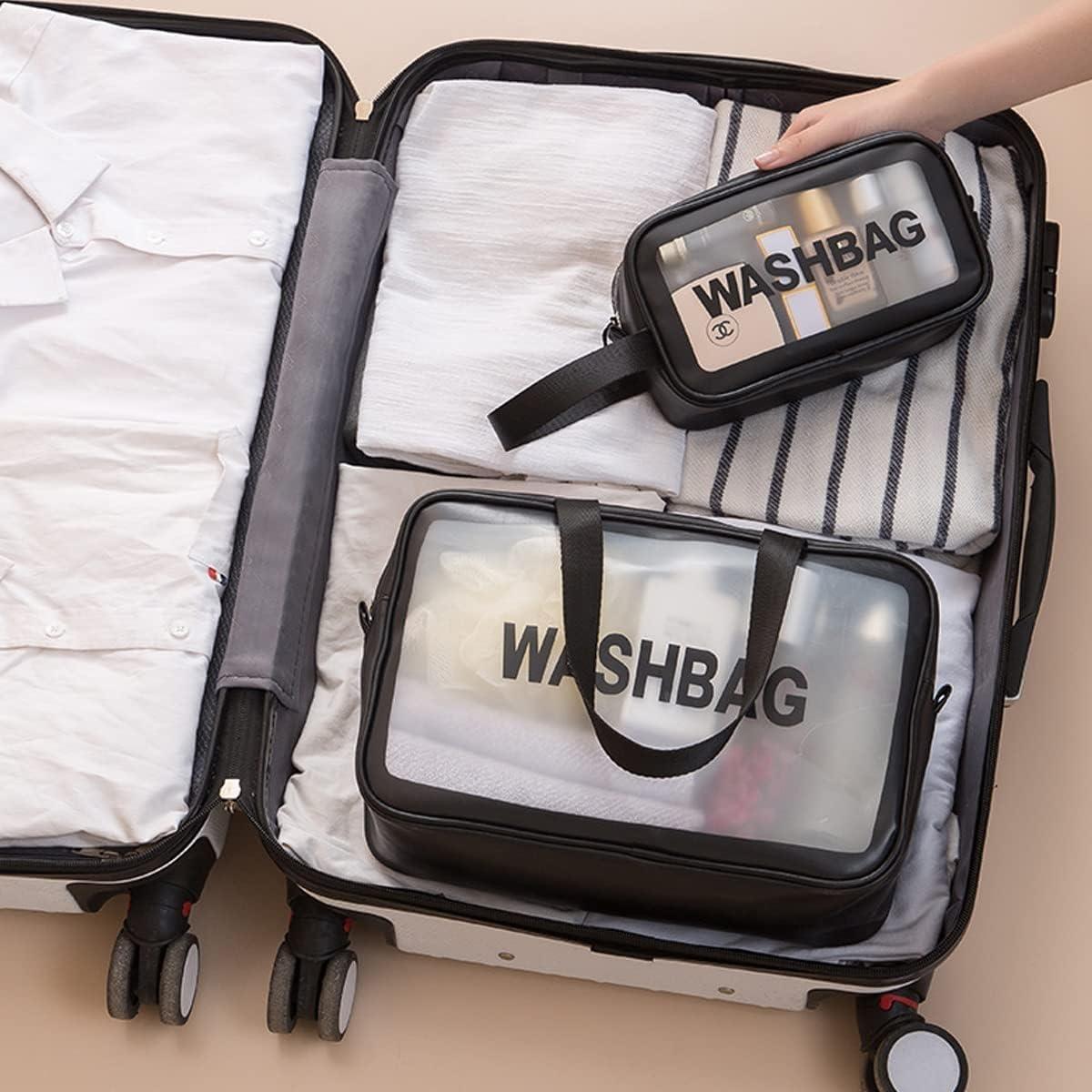 Trousse de maquillage de toilette imperméable en PVC Unisex pour femmes et les hommes 3 Pieces  (Noir) thumbnail 3
