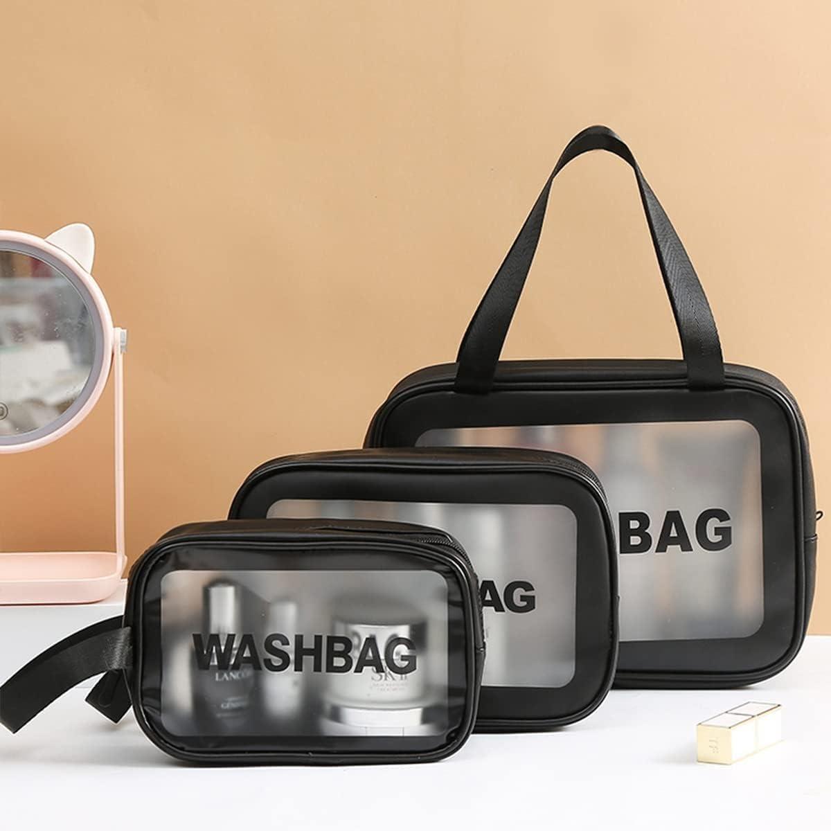 Trousse de maquillage de toilette imperméable en PVC Unisex pour femmes et les hommes 3 Pieces  (Noir) thumbnail 4