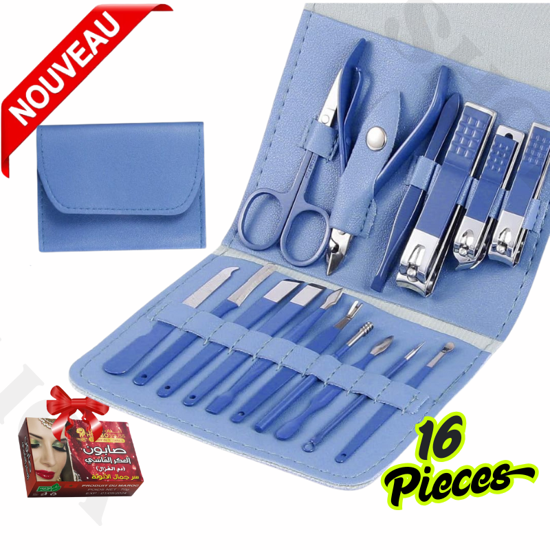 Ensemble de manucure professionnel 16 pièces Ensemble de manucure en acier inoxydable avec étui en cuir de luxe thumbnail 1