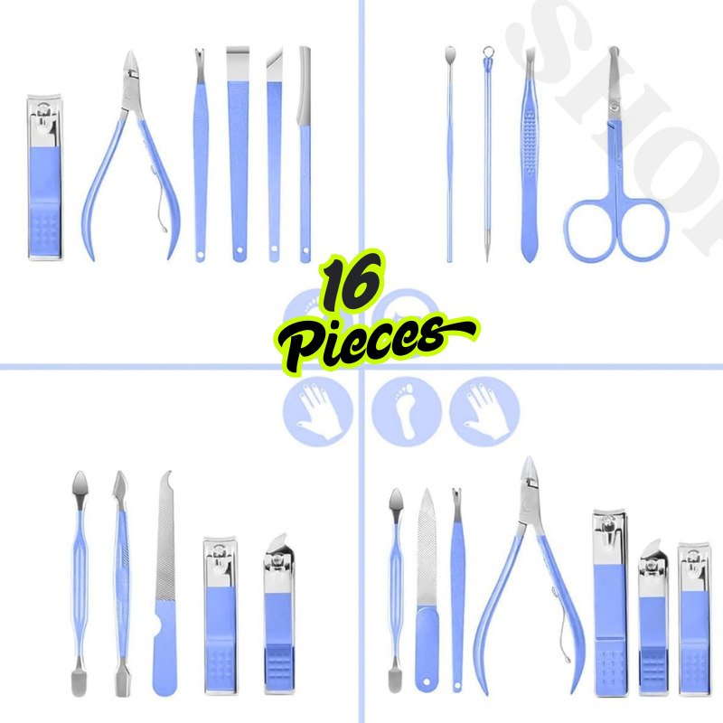 Ensemble de manucure professionnel 16 pièces Ensemble de manucure en acier inoxydable avec étui en cuir de luxe thumbnail 2