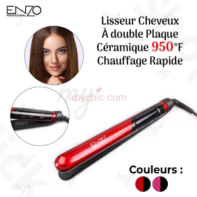 Lisseur Cheveux À double Plaque Céramique 950°F Chauffage Rapide Avec Contrôle Température Enzo EN-3119 thumbnail 2