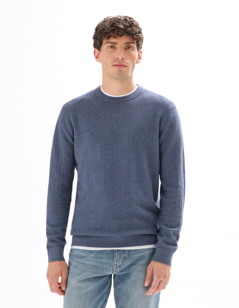 Pull Col Rond En Maille Chevrons 100 % Coton thumbnail 3