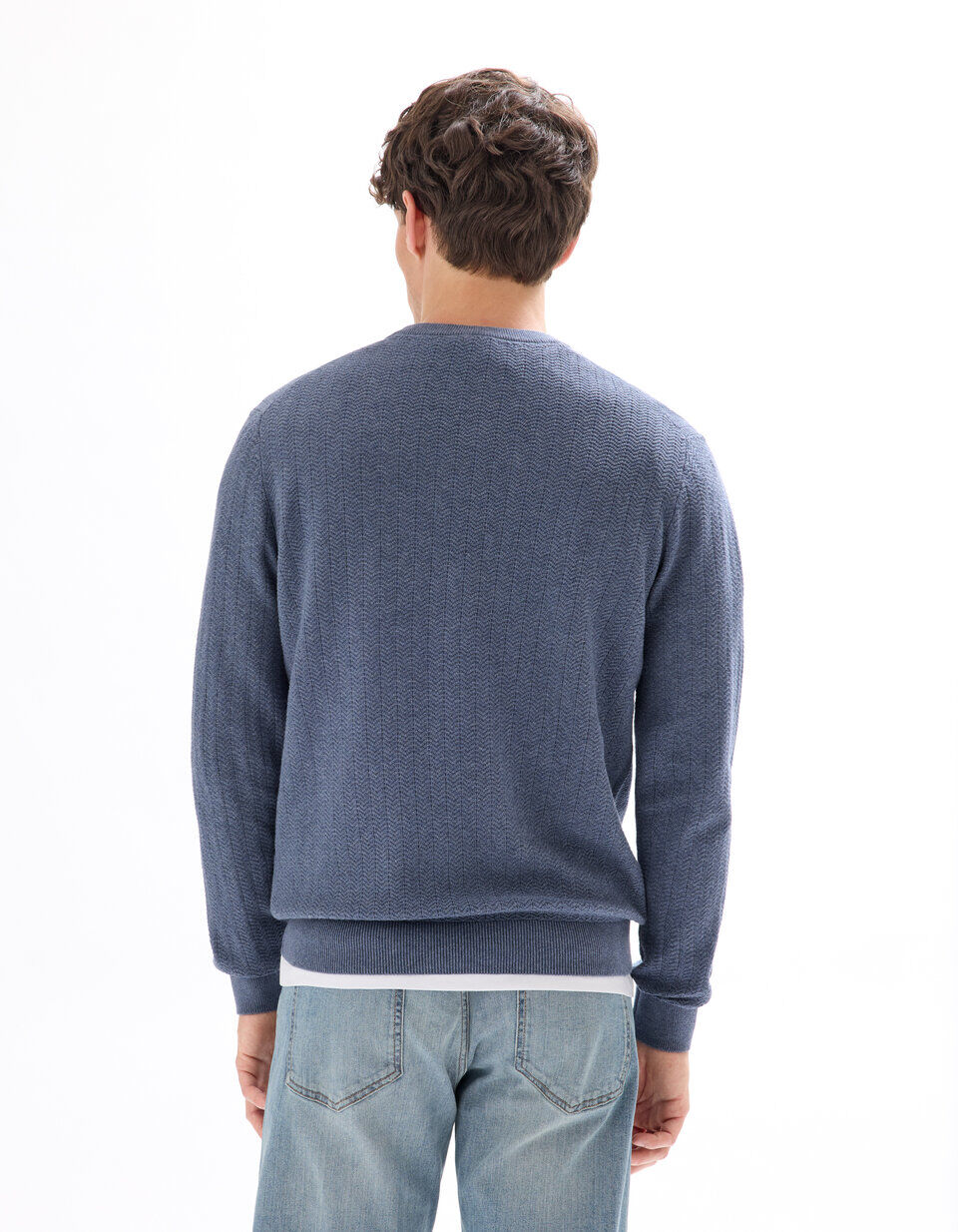 Pull Col Rond En Maille Chevrons 100 % Coton thumbnail 4