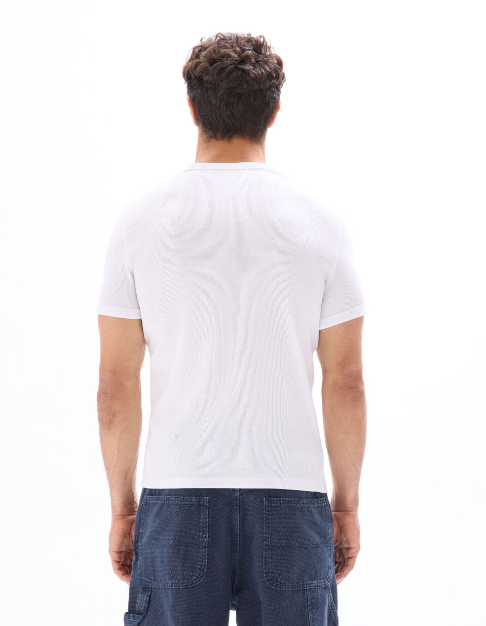 T-shirt Slim Col Rond Coton Stretch Côtelé thumbnail 3