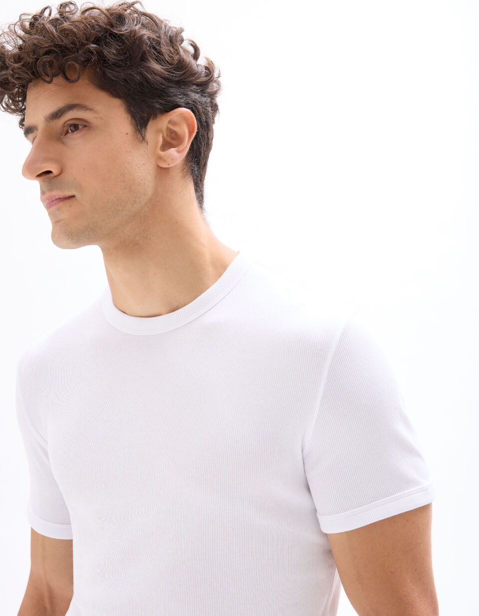 T-shirt Slim Col Rond Coton Stretch Côtelé thumbnail 4
