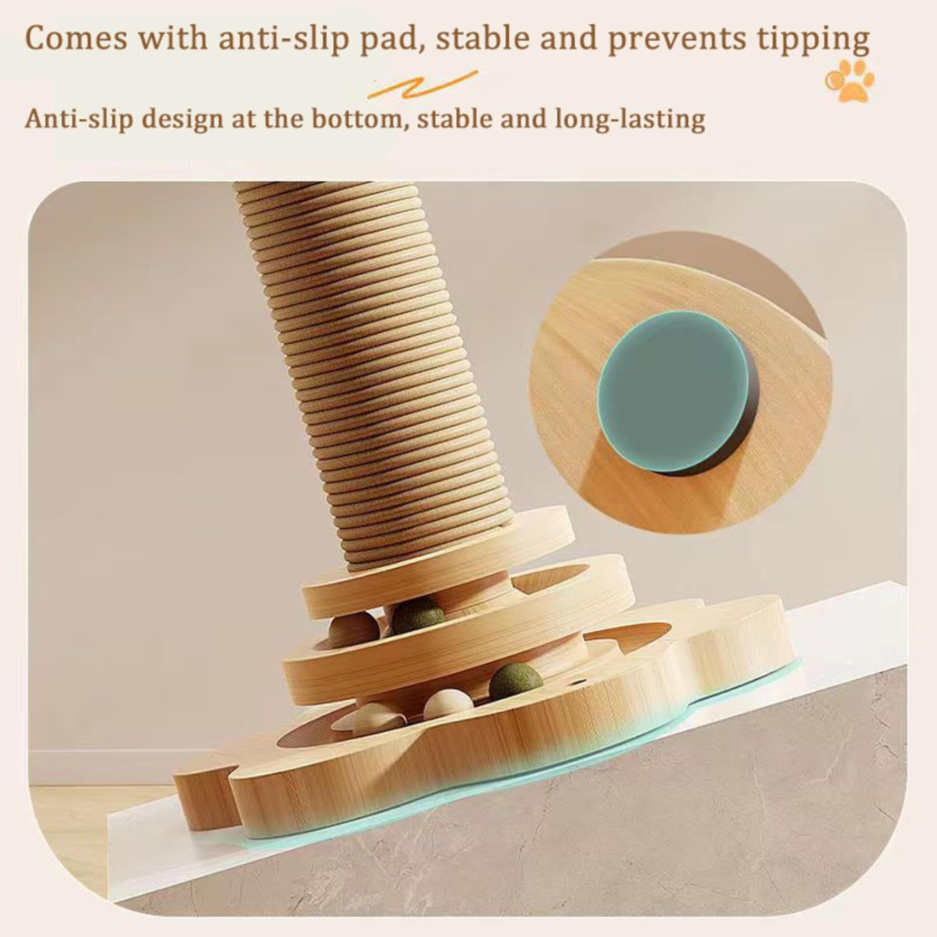 Jouet pour chat en bois avec griffoir en sisal et plateau tournant thumbnail 4