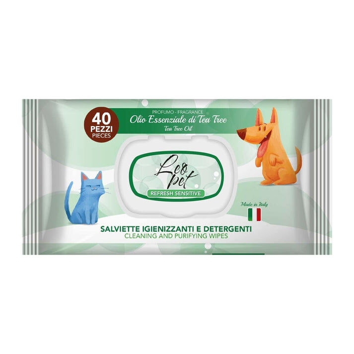 Lingettes Hygiéniques avec Huile D’Arbre à Thé pour Chiens & Chats – Pack de 40