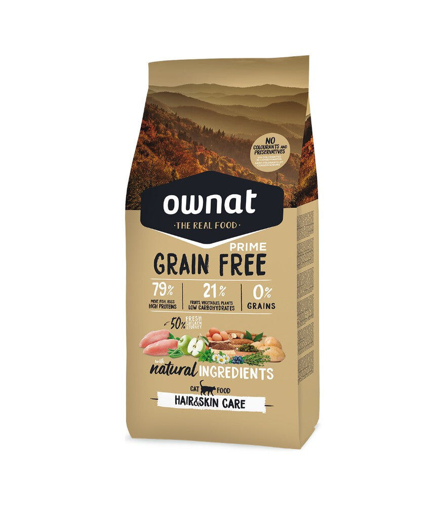 OWNAT Grain Free PRIME HAIR SKIN - Pour chats adultes (3 kg)