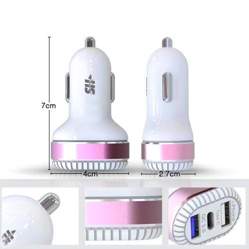 Chargeur de Voiture 3 en 1 Double Usb, avec Interface Type