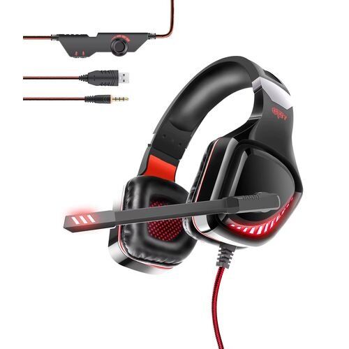 Casque de Jeu Jack Stéréo 3,5 Mm avec Microphone Rotatif avec Éclairage Led