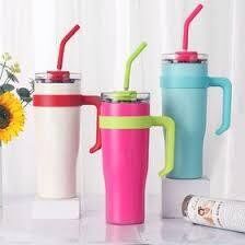 Thermos Thermique - grande Capacité XXL -Mug Inox avec Poignée et Paille -1,2 L -Garde le Froid ou Chaud 18h- ( couleurs aléatoire )