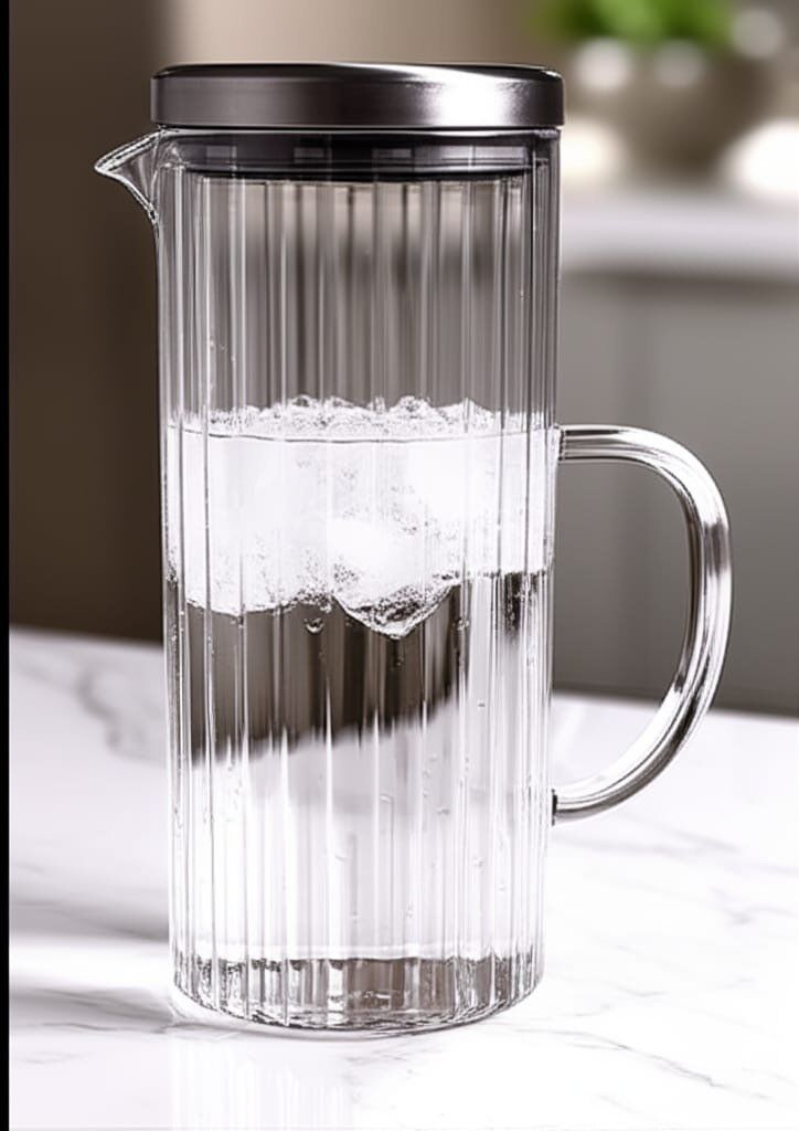 Carafe ou pichet à eau ou jus en verre cannelé avec un couvercle en acier inoxydable,pour eau ou jus.1,2L
