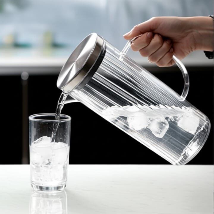 Carafe ou pichet à eau ou jus en verre cannelé avec un couvercle en acier inoxydable,pour eau ou jus.1,2L thumbnail 3