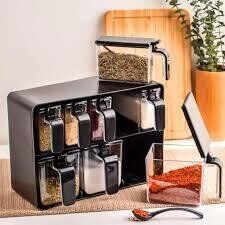 Service à Épices 9 Pièces Baroness – Support mural et pots en plexiglas – Organiseur cuisine thumbnail 1