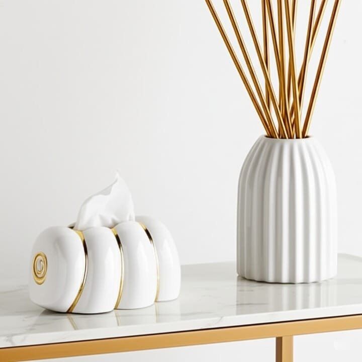 Boîte À Mouchoirs Dorée Au Design Forme Escargot Blanche Avec Détails Dore – Pour Voiture, Maison Et Bureau