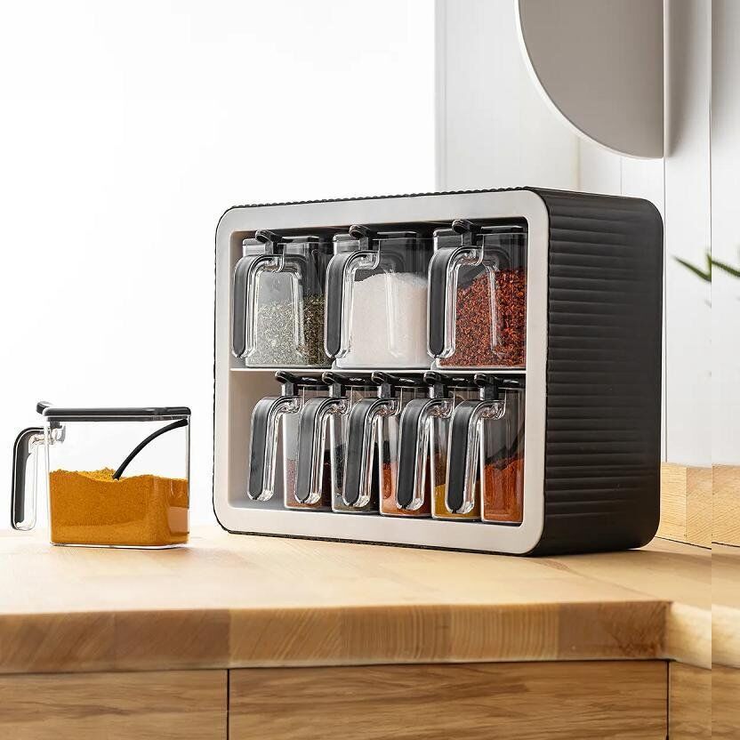 Service à Épices 9 Pièces Baroness – Support mural et pots en plexiglas – Organiseur cuisine thumbnail 4