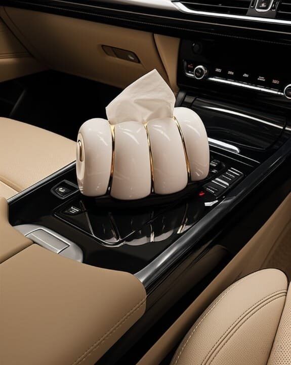 Boîte À Mouchoirs Dorée Au Design Forme Escargot Blanche Avec Détails Dore – Pour Voiture, Maison Et Bureau thumbnail 4