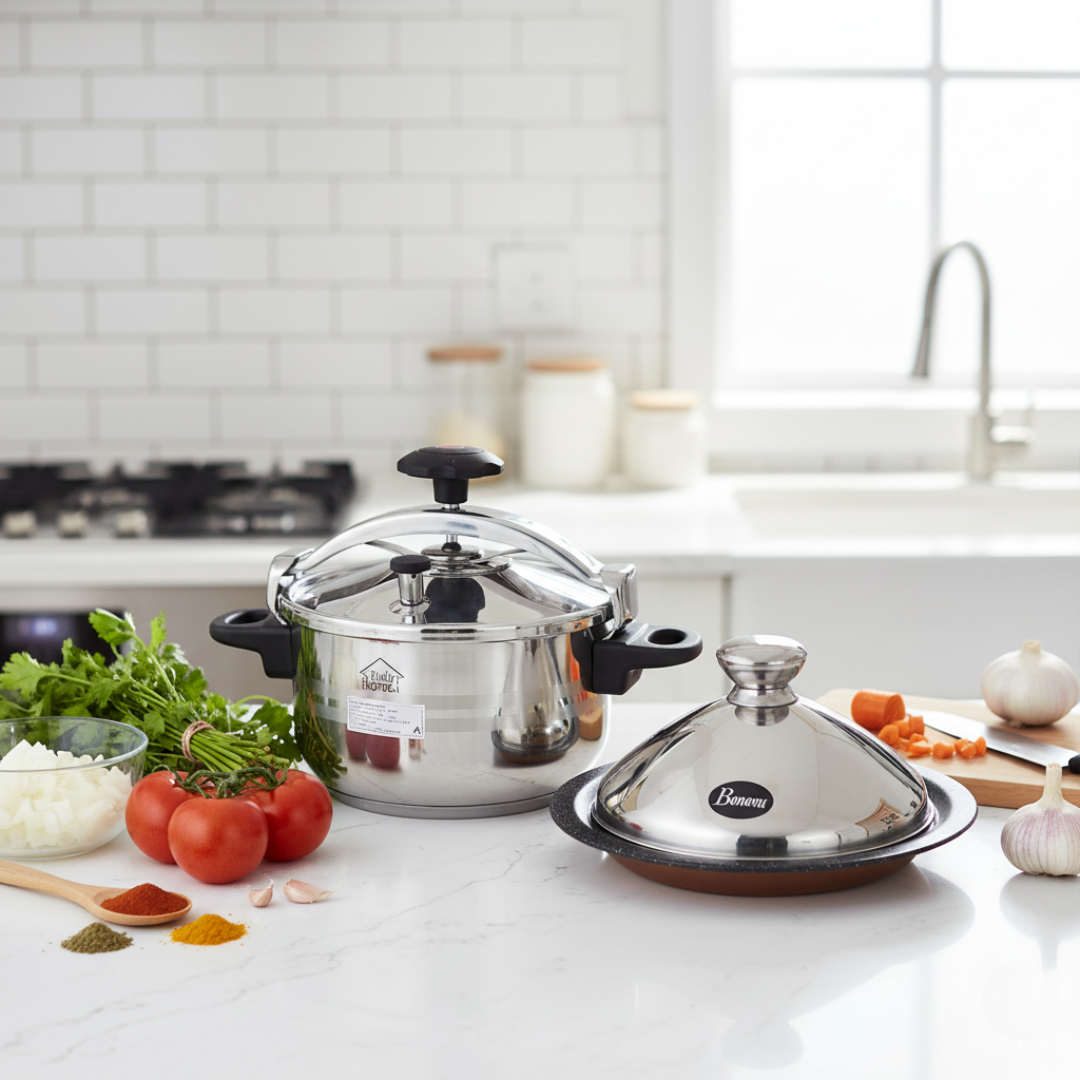 Cocotte Inox 6 Litres + Tajine 30 cm Inox avec Couvercle – Haute Résistance et Design Élégant