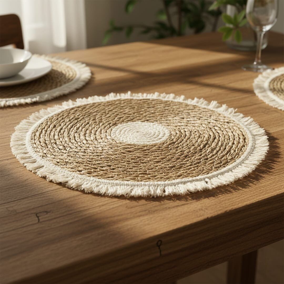 2 Sets De Table Rond En Paille Naturelle thumbnail 1