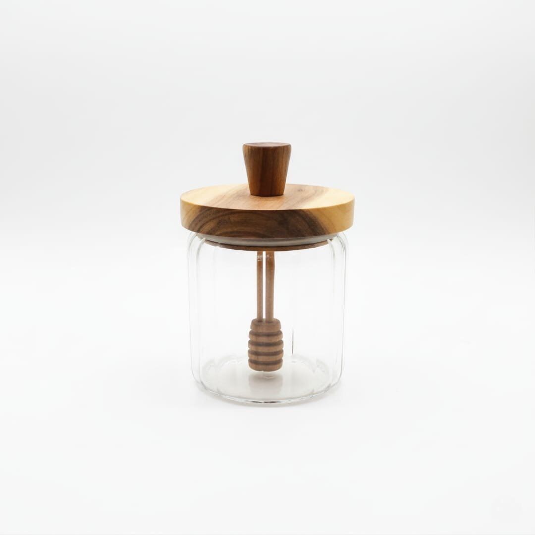 Pot à Miel en Verre avec Couvercle en Bois  thumbnail 4