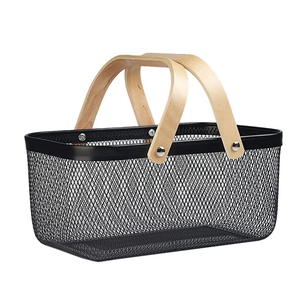 Panier Rectangulaire main en bois en Fer Forgé / Panier de Rangement Organisateur Couleur noir 40/24,5/18cm