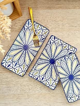 Set 2 Assiettes Bleu Rectangulaire 25cm/12cm pour Salades, Gâteaux et Apéritifs