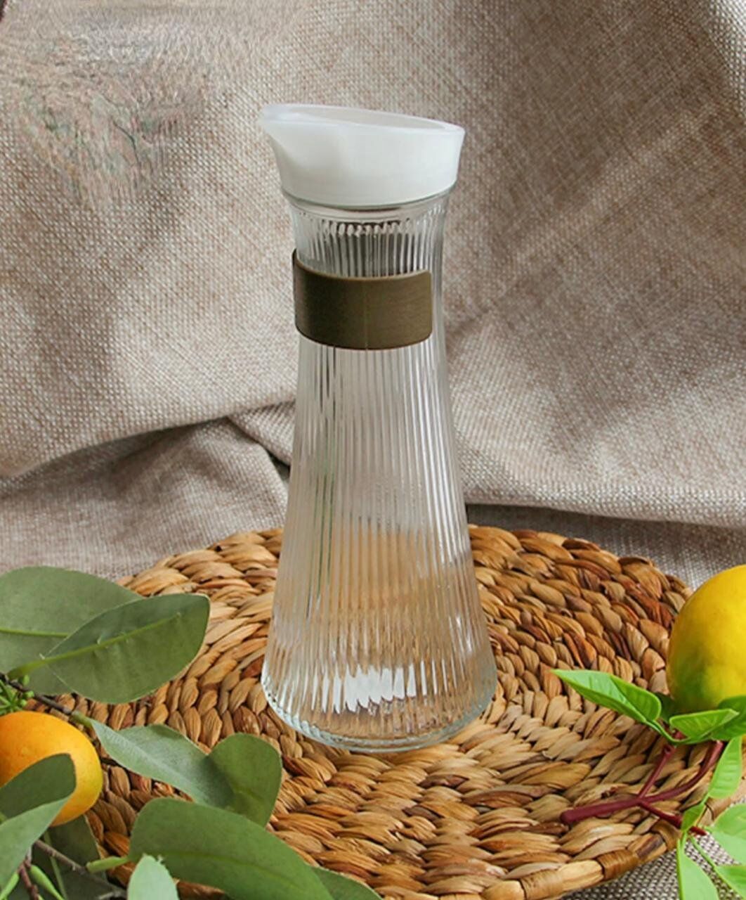 Carafe d'eau + d'etail en cuir , Multiusage -Pot de Stockage en Verre,- Bouteille de Jus ou d'eau 1L