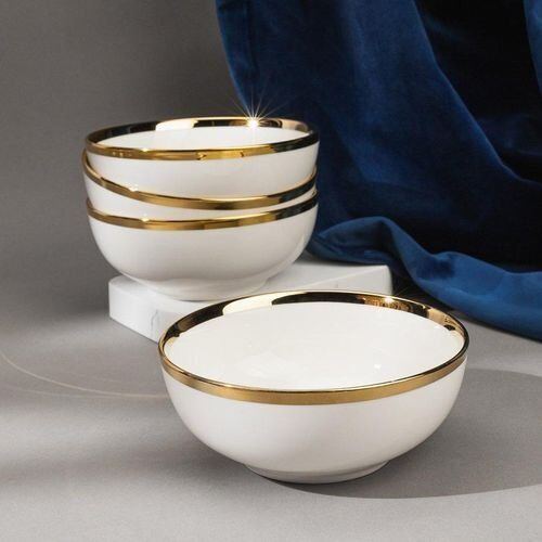 Bol En Porcelaine Blanche Avec Bordure Dorée - 1 Pièce - 12cm