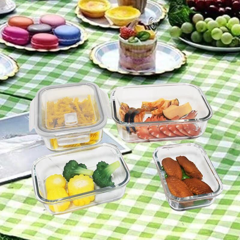 Lot de 3 boîtes de conservation hermétiques en verre avec couvercles en plastique sans BPA et verrouillables, passent au lave-vaisselle, au micro-ondes et au congélateur – Anti-fuite 500ml/400ml/300ml thumbnail 3
