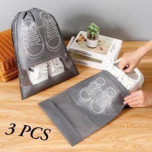 Lot de 3 Sacs à Chaussures 44cm/32cm -rangement ou de protection de Voyage pour Femme ou hommes -Sacs à Chaussures avec Cordon de Serrage- imperméables et Anti-poussière avec fenêtre Transparente pour Une Utilisation Quotidienne et Les Voyages