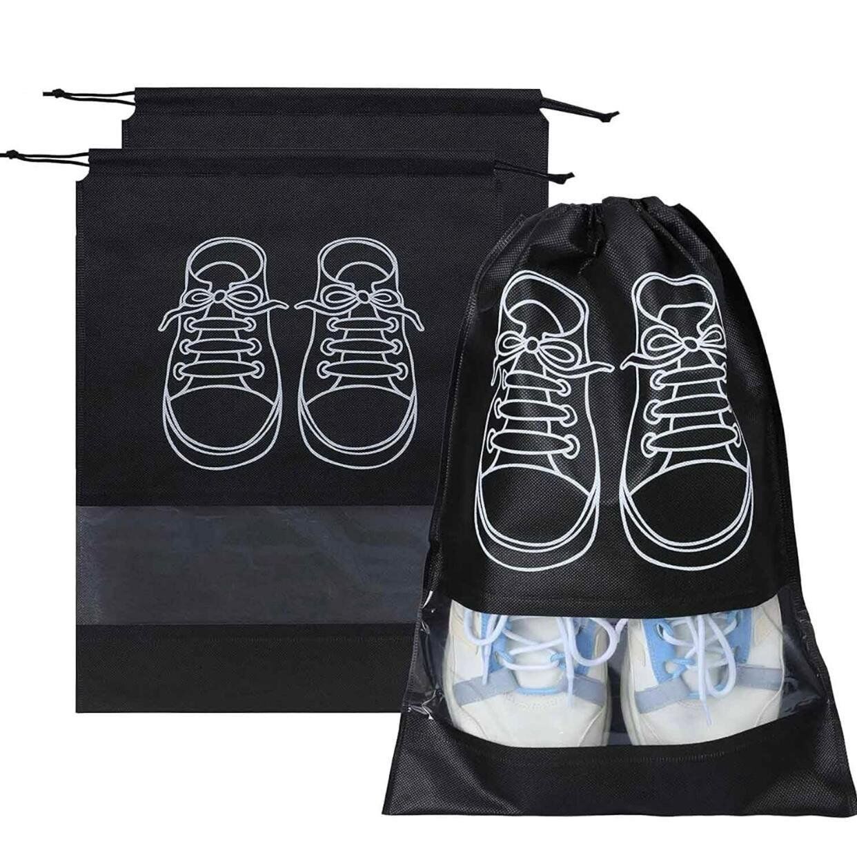 Lot de 3 Sacs à Chaussures 44cm/32cm -rangement ou de protection de Voyage pour Femme ou hommes -Sacs à Chaussures avec Cordon de Serrage- imperméables et Anti-poussière avec fenêtre Transparente pour Une Utilisation Quotidienne et Les Voyages thumbnail 4