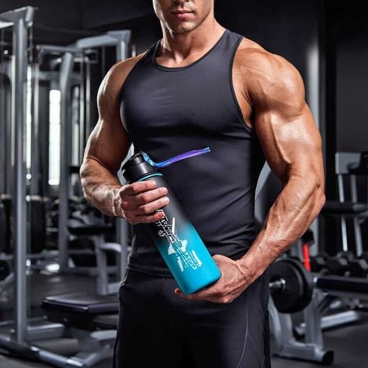 Bouteille d'eau de sport isotherme en plastique sans BPA 1L avec couvercle couleur aléatoire
